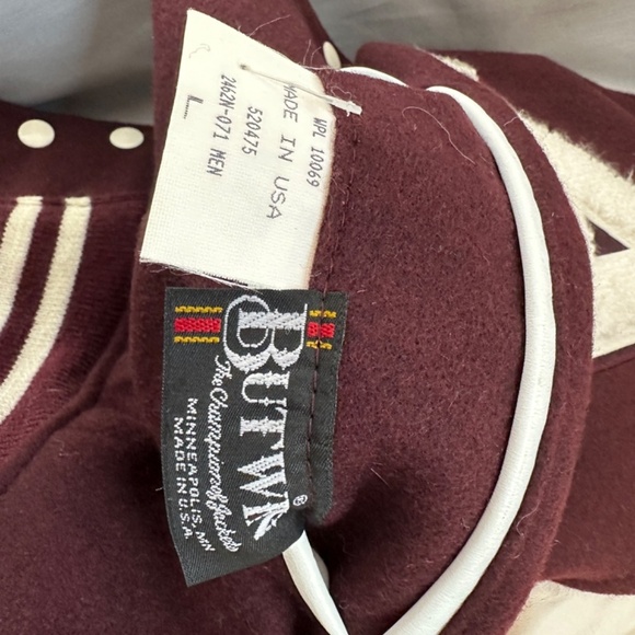 Vintage BUTWIN USA Maroon Wool White Leather Reversible Bamber Jacket Men's L - Picture 12 of 15